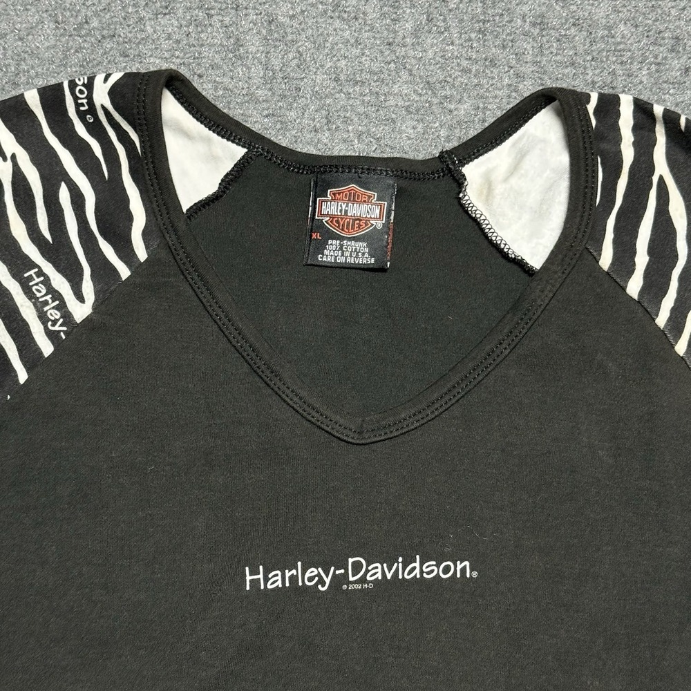 Harley Davidson Shirt Women XL Black 3/4 Sleeve Zebra Print Stuart Florida - Picture 2 of 8